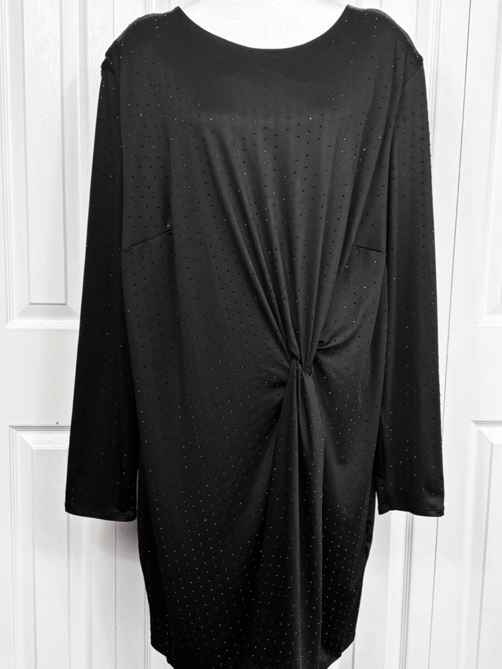 NWT H&M Black Beaded Stretch Twist Front Long Sleeve Sheath Dress 4XL